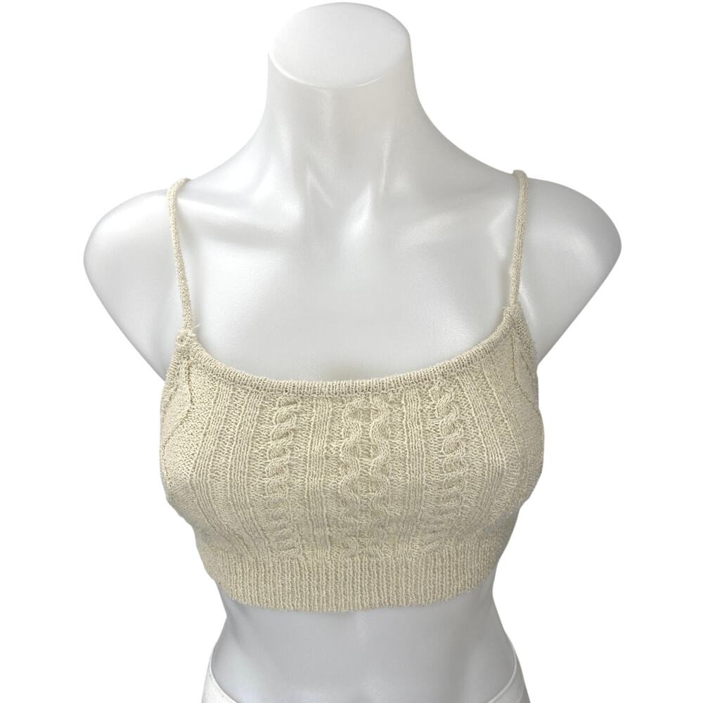 Edikted Cream Sleeveless Cable Knit Tie Back Sweater Cami Tank Crop Top Size S